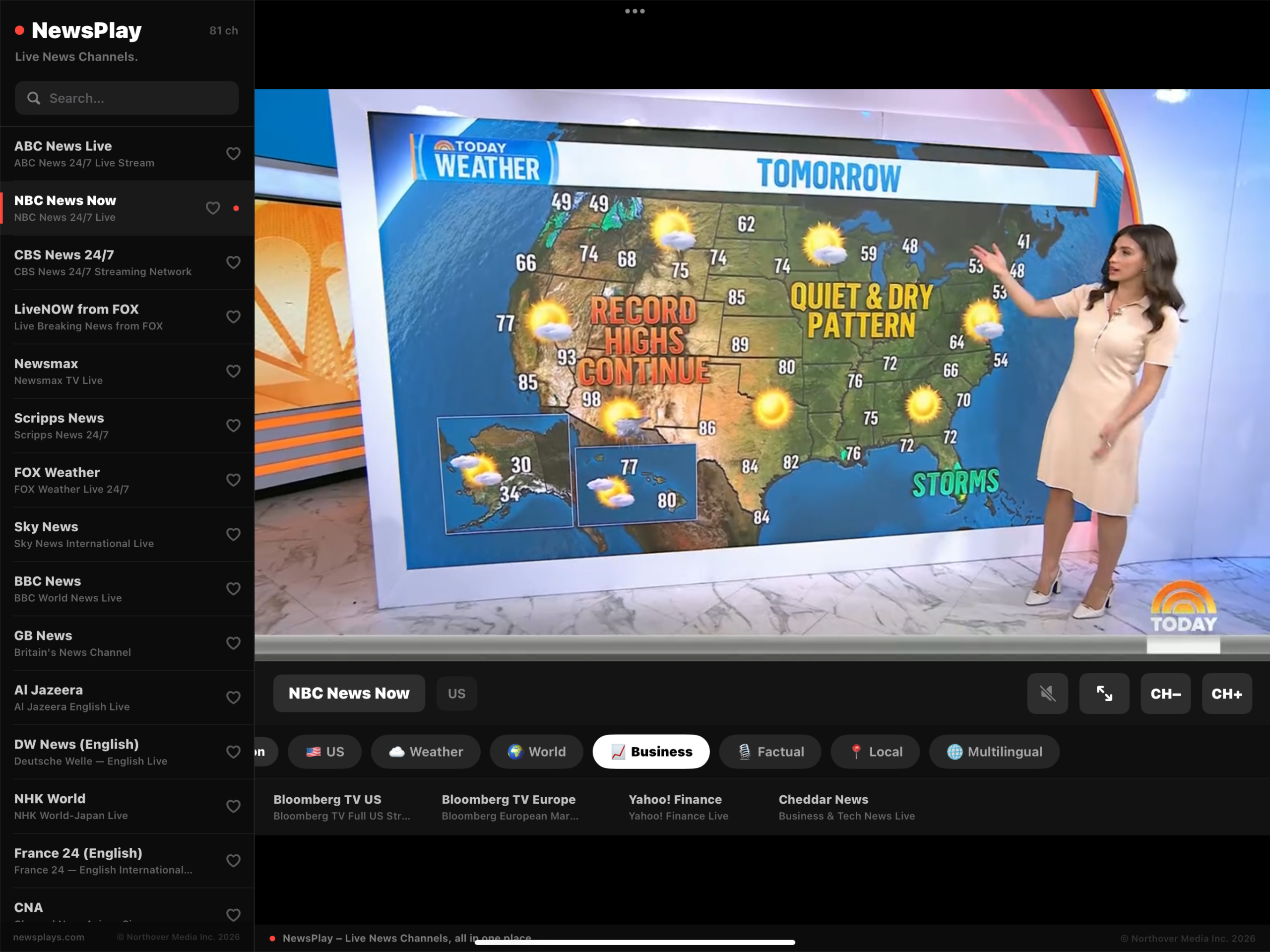 NewsPlay on iPad showing NBC News Now